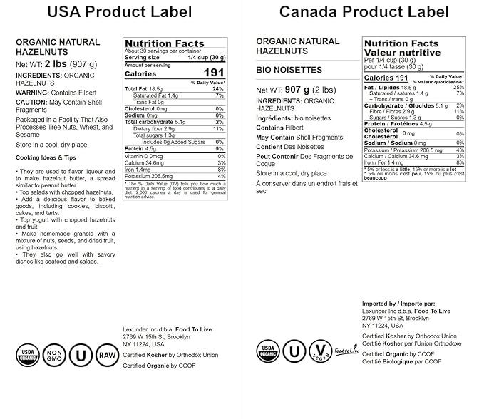 Food to Live Organic Hazelnuts 2 Pounds – Non-GMO Raw Filberts Whole Shelled Unsalted Kosher Vegan Bulk. Crunchy Wholesome Snack. Great for Baking Trail Mixes
