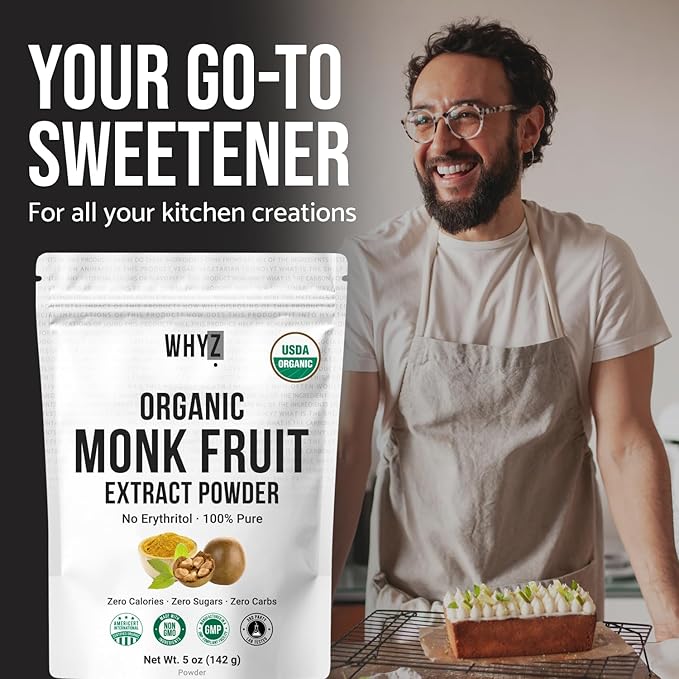 Organic Monk Fruit Extract 5 oz Pure Monk Fruit Sweetener Organic No Erythritol and Zero Calorie Sugar Substitute Powdered Monkfruit Sweetener Keto and Paleo Diet Friendly 458 Servings