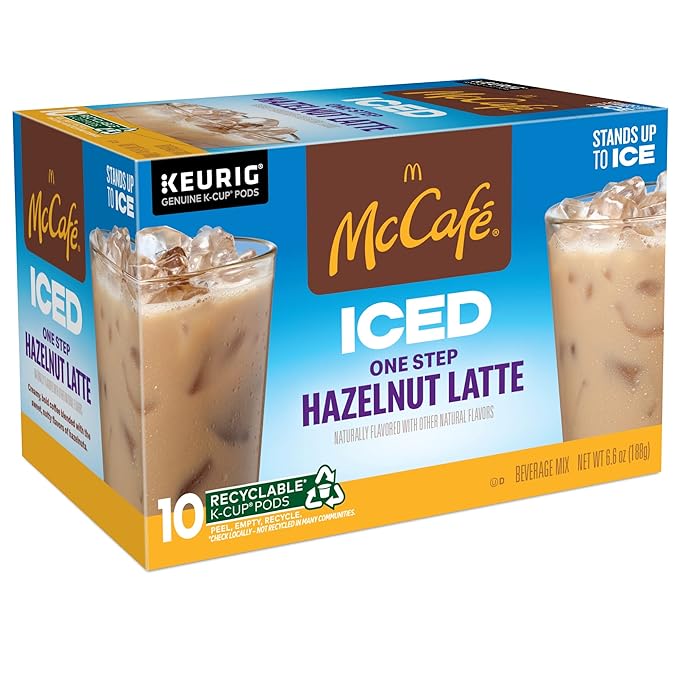 McCafe ICED One Step Hazelnut Latte Keurig Single Serve K-Cup Pods 60 Count (6 Packs of 10)