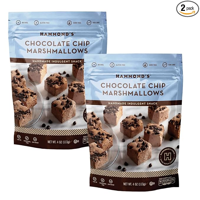 Hammond's Candies | Gourmet Chocolate Chip Marshmallows | 2 Bags Great for Snacking | Hot Chocolate S’mores and Homemade Brownies | Small Batches | Handcrafted in the USA
