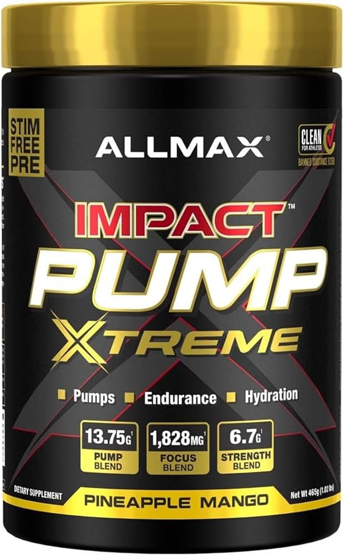 ALLMAX Impact Pump Xtreme Pineapple Mango - 465 g - Stim-Free Pre-Workout Formula - Supports Pumps Endurance &amp Hydration - Up to 30 Servings