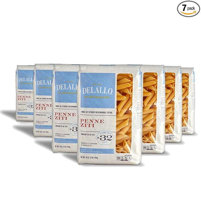 DeLallo Penne Ziti Pasta Made in Italy Bronze Cut Made with Only 100% Durum Wheat Semolina Flour Kosher Vegan All Natural Non-GMO 1 Pound Bag (7 Pack)