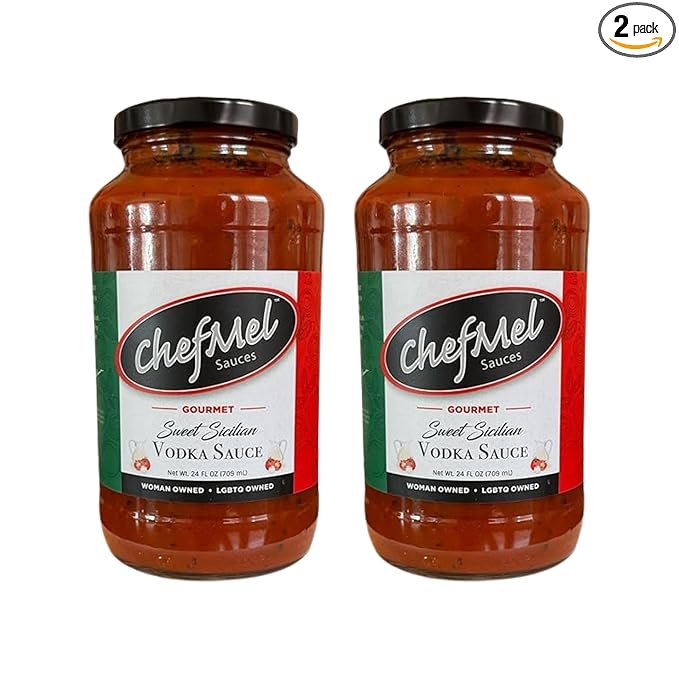 ChefMel’s Sweet Sicilian Vodka Sauce - Rich &amp Creamy Tomato Sauce with Vodka and Red Wine - Handcrafted Italian Recipe - Small Batch Gluten-Free - Great for Pasta Pizza &amp More - 24oz Jar (2