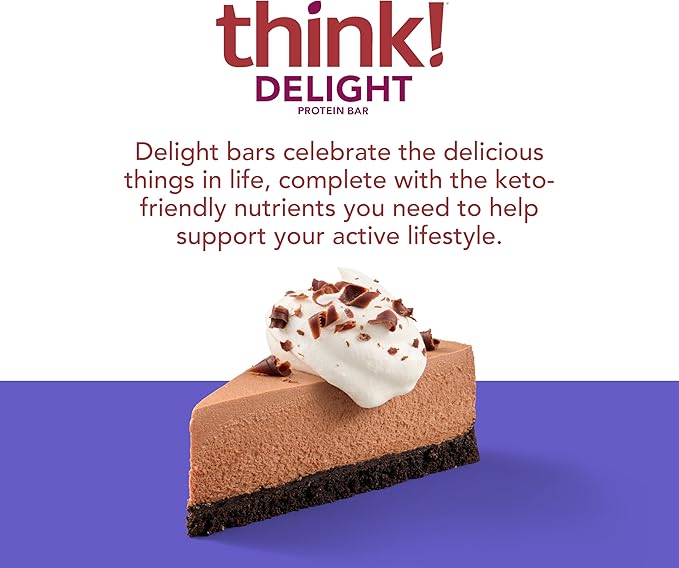 think! Delight Keto Protein Bars Healthy Low Carb Gluten Free Snack - Chocolate Mousse Pie 10 Count (Packaging May Vary)