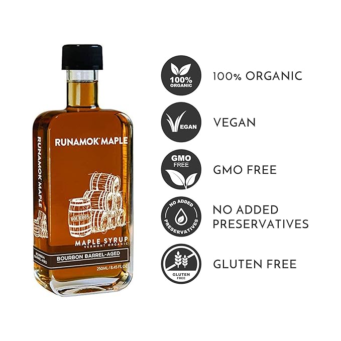 Runamok Organic Bourbon Barrel Aged Maple Syrup - Vermont Maple Syrup Pure Maple Syrup for Cocktails Cheese Pairing &amp Perfect To Be Used As Pancake Syrup Maple Syrup Organic | 8.45 Fl Oz (250mL