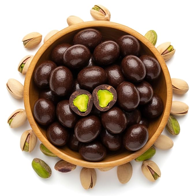 NY Spice Shop Dark Chocolate Covered Pistachios Candy - 8 Ounce Chocolate Pistachio Candy Candies - Gourmet Nuts Bites Movie Night Snacks - Nut Treats Snacks Variety Pack - Sweet Pistachio Candies