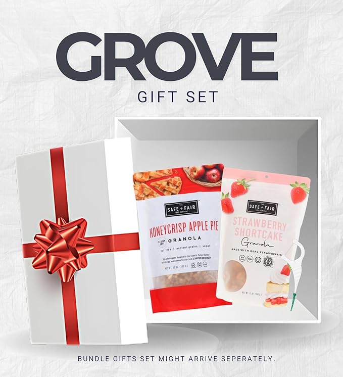 The Safe And Fair Food Company Granola HoneycrispApple 12 OZ GranolaStrawberry Shortcake 12OZ Bundle with Dental Floss – Allergen-Free Plant-Based Granola with Clean Ingredients – Gift Set (3 Items)