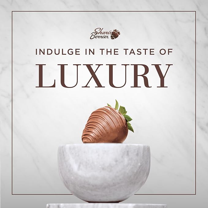 Shari’s Berries Artisan Belgian Milk Chocolate Covered Strawberries | Chocolate Covered Strawberry Gift Box | For Valentine's Day Anniversary Celebrations &amp Thank You’s (Half Dozen 6 Berries)