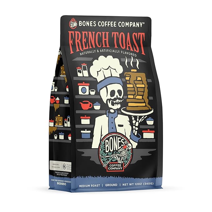 Bones Coffee Company Strawberry Cheesecake and French Toast Flavored Ground Coffee Beans Bundle | 12 oz Medium Roast Arabica Low Acid Coffee Gifts (Ground)