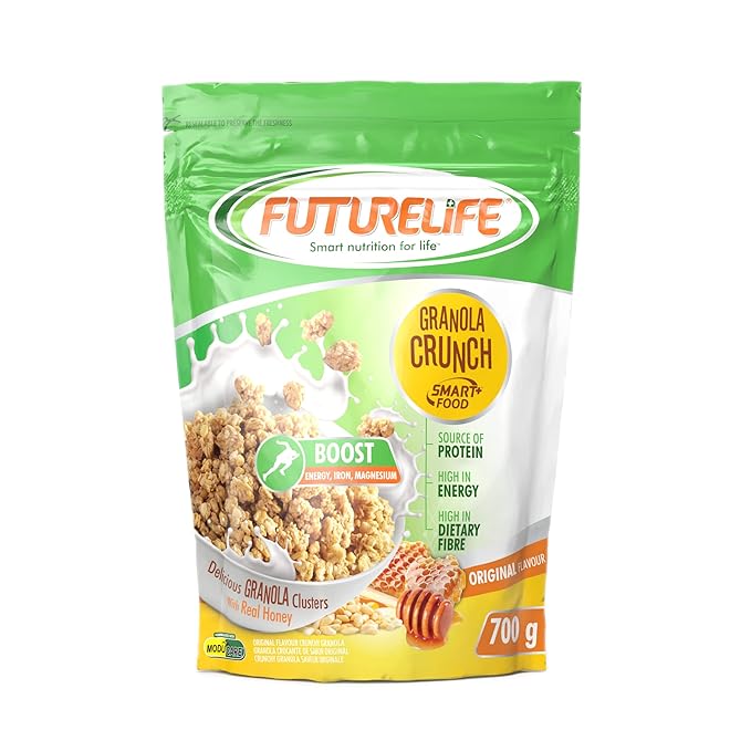 FUTURELIFE Smart Food Crunch Granola | 700g/24.7oz | 7g Protein | High Energy | Contains Probiotics | Rolled Oats | High In Dietary Fiber | (Honey 4)