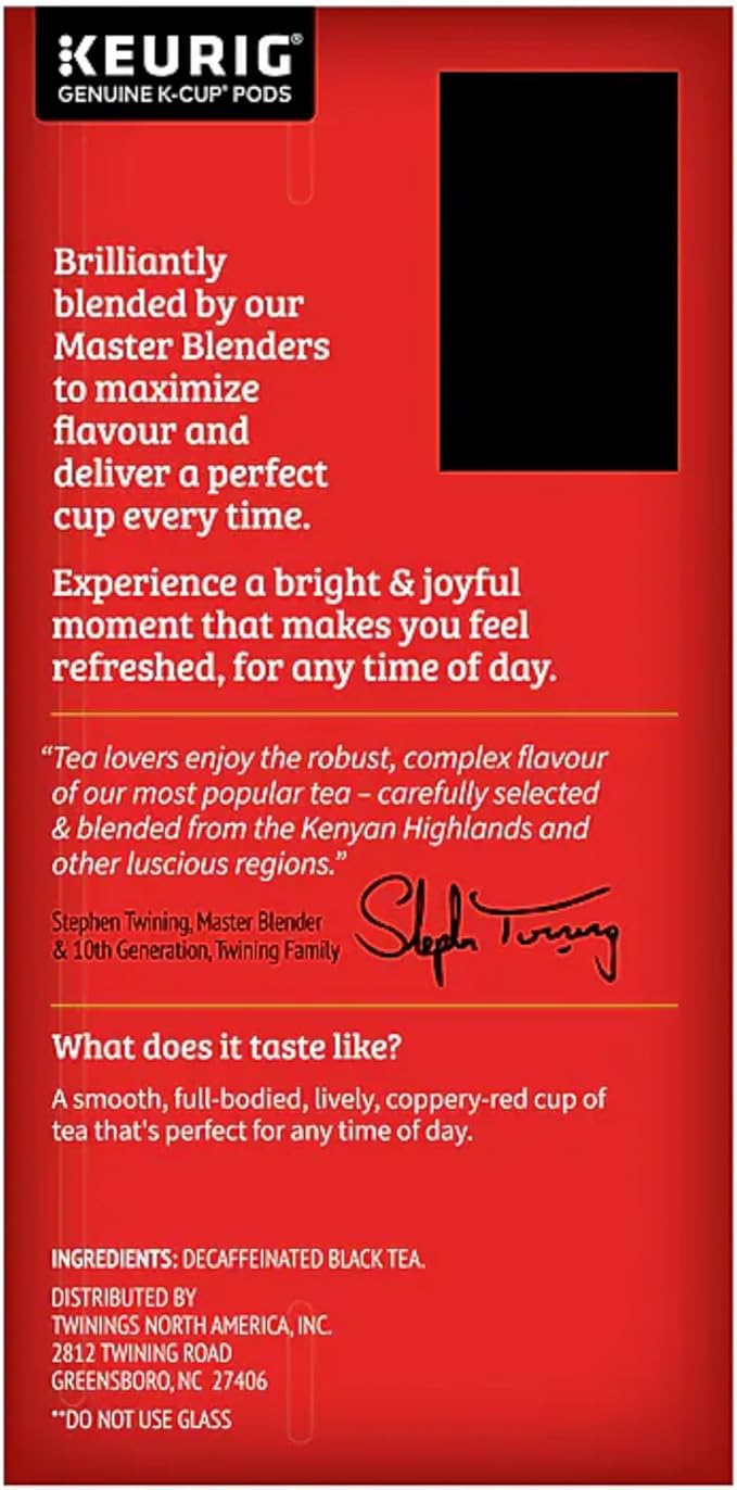Twinings Decaf English Breakfast Tea K-Cup Pods for Keurig Naturally Decaffeinated Black Tea Smooth Flavourful Robust 24 Count (Pack of 4)