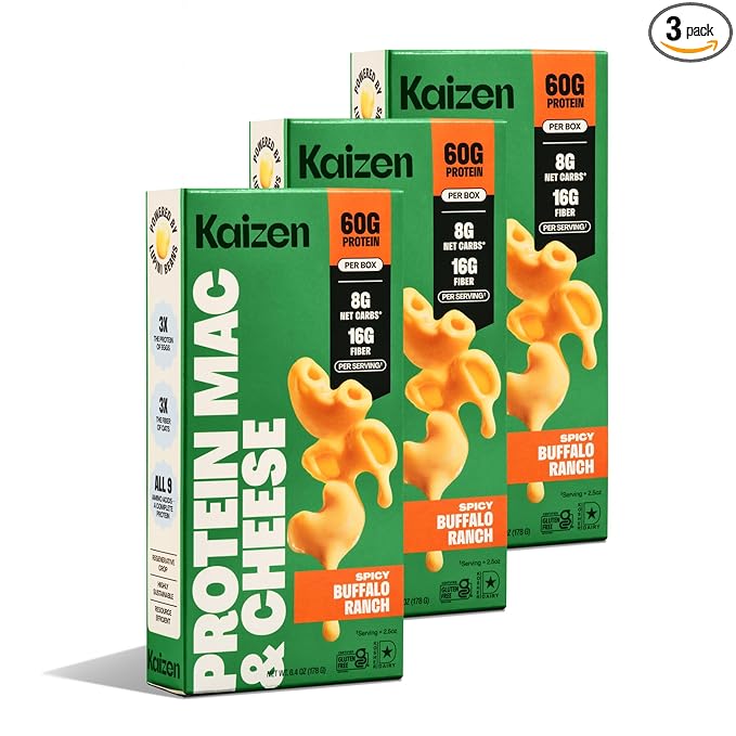 Kaizen High Protein Spicy Buffalo Ranch Mac &amp Cheese - Low Carb Keto Friendly High Fiber Gluten-Free Plant-Based Non-GMO - 6.4 Ounces (Pack of 3)