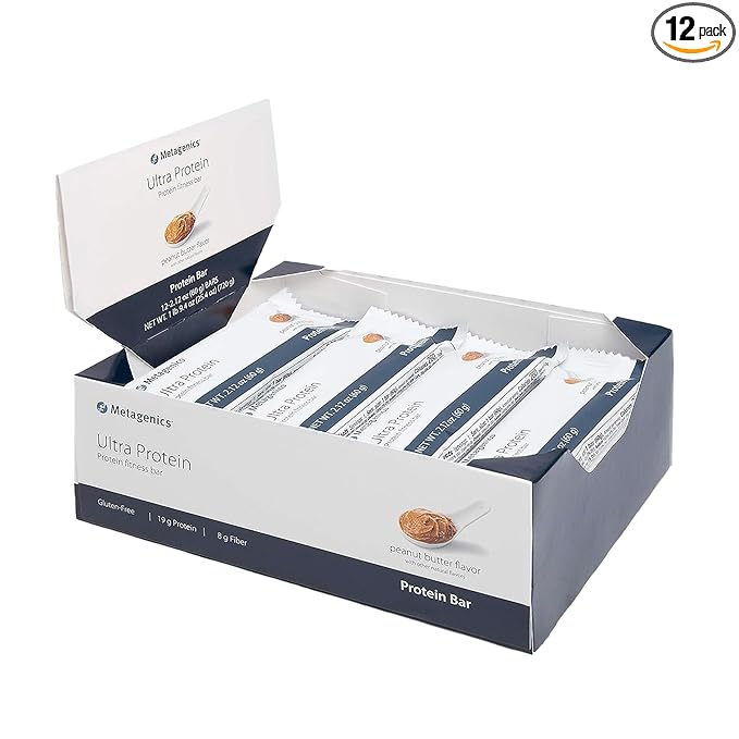 Metagenics Ultra Protein Bar - Protein Fitness Bar with 19 grams of Protein and 8 grams of Dietary Fiber Peanut Butter Flavor 12 Bars