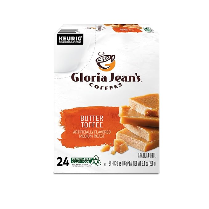 Gloria Jean's Coffees Butter Toffee Single-Serve Keurig K-Cup Pods Flavored Medium Roast Coffee 96 Count