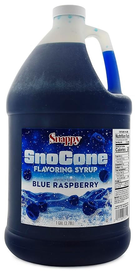 Snappy Blue Raspberry Sno Cone Syrup 1 Gallon - Ready-to-Use Shaved Ice &amp Snow Cone Flavoring Professional Grade Syrup for Sno Cone Machines 14 Flavor Options