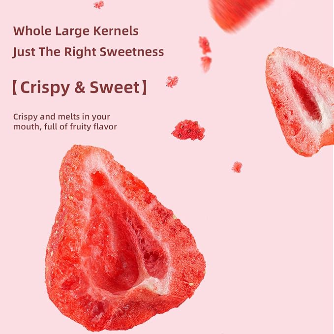 8.82 Oz Freeze Dried Strawberries Crispy Freeze-Dried Whole Strawberries Intense Sweet &amp Tart Flavor Natural Crispy Fruit Snack Dehydrated Fruit Dried Fruit Snack for Baking Yogurt