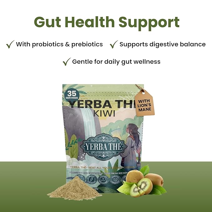 Ancient Diosa Yerba Mate Powder - Clean Energy &amp Focus - Organic Yerba Mate Tea 350g - Supports Gut Health with Probiotics &amp Prebiotics Brain Fog Relief Focus &amp Relaxation - Kiwi Flavor