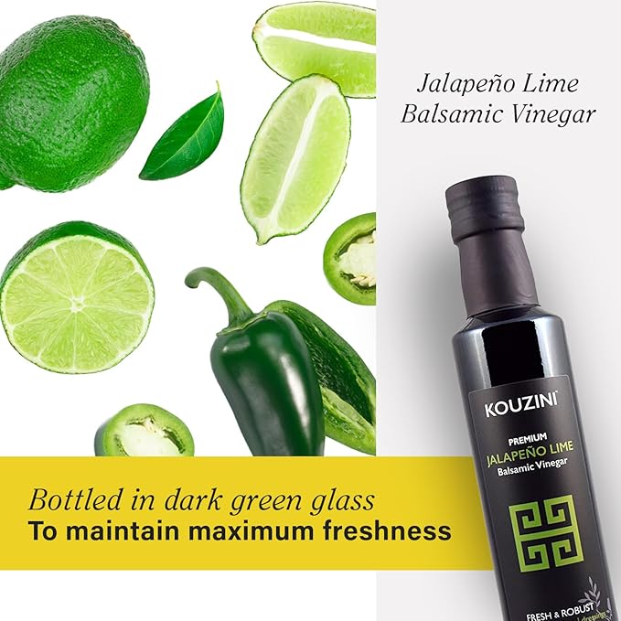 Kouzini Ultra Premium Jalapeno Lime Balsamic Vinegar Aged Balsamic Vinegars from Modena Italy Premium Smooth &amp Full-Bodied Flavor 250ml Bottle