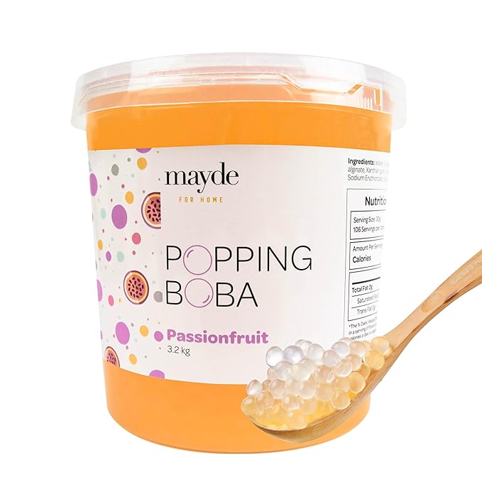 Mayde Popping Boba Pearls for Drinks Desserts &amp Breakfast Bowls (Passion Fruit Flavor 7 Pounds)