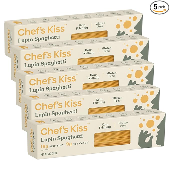Chef’s Kiss Low Carb Spaghetti | 9g Net Carbs 18g Protein | Keto Low Glycemic Pasta made from Lupins | High Protein Fiber Rich Plant-Based | Keto Spaghetti Alternative | 5-Pack (7oz)