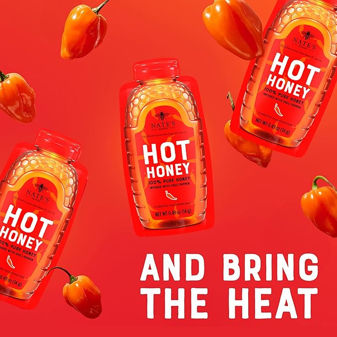 Nate's Bulk 400ct Hot Honey Minis - Single-Serve 100% Pure Honey Infused with Habanero Chili Pepper – 0.49oz Packets 400ct box