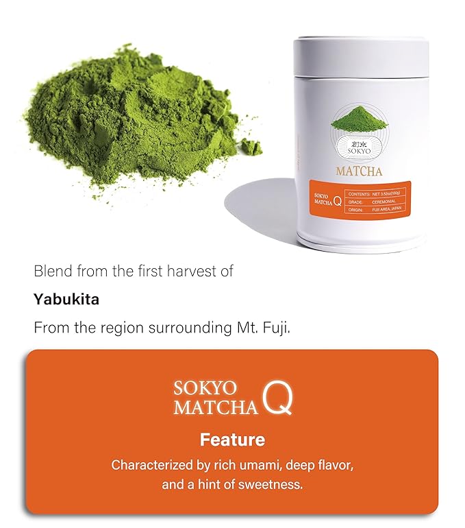 SOKYO ceremonial matcha powder series Rich and full-bodied flavor powdered green tea Japanese matcha (3.52oz / 100g Fuji Ceremonial Q)