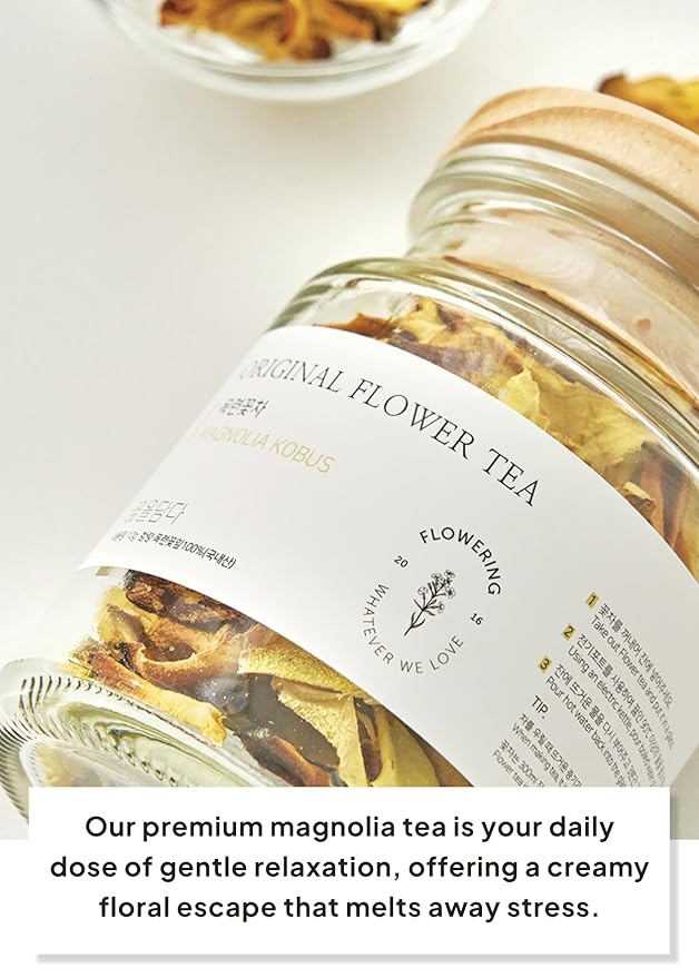 Korean Food KKOKDAM Original Magnolia Flower Tea Decaf Floral Blend Fully Natural Flowers No Caffeine Sugar Free Zero Calories Made in Korea10g