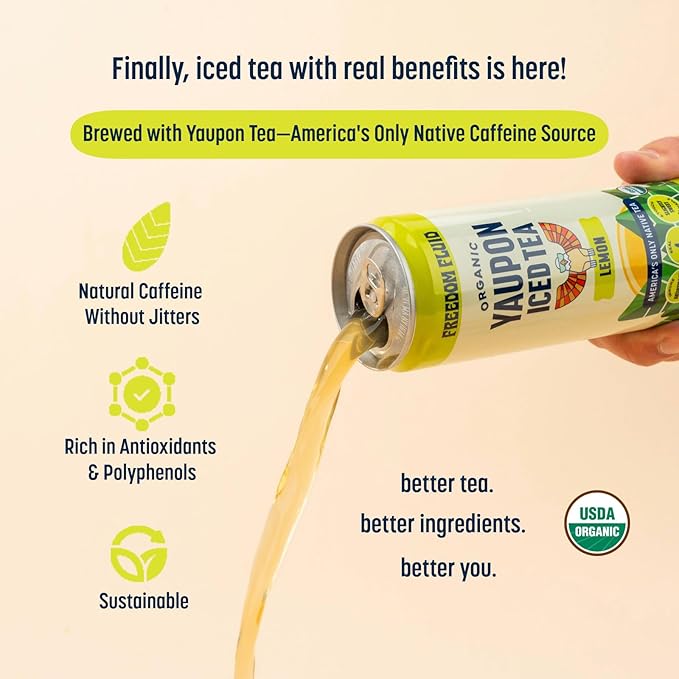 Freedom Fluid Organic Yaupon Iced Tea – Refreshing Lemon | Perfect Fall Beverage | Lightly Sweetened Low Sugar Low Calories Real Brewed Tea Clean Ingredients Antioxidant Rich Natural Caffeine |