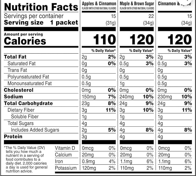 Lower Sugar Instant Oatmeal Variety Pack – 104 Single-Serve Packets (Apples &amp Cinnamon Maple Brown Sugar Cinnamon Spice) + Free Reusable Water Bottle | Custom Bundled by MOOCHI
