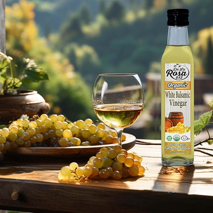 De La Rosa Organic White Balsamic Vinegar Aged in Spanish Wood Barrels Kosher for Passover Vegan &amp Gluten-Free Great for Salad Dressing Marinades Organic Balsamic Vinegar 8.45 Oz (Pack of 2)