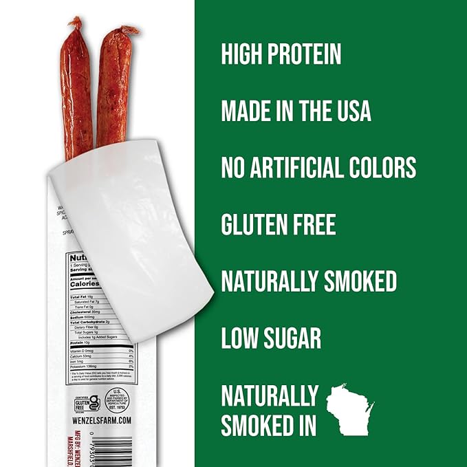 Wenzel’s Farm Jalapeno Cheddar Sticks │Snack Sticks │ Flavorful Naturally Smoked │ High Protein Low Carb │ No MSG Fillers Binders Artificial Colors │ Gluten Free | 32 sticks (16 packs of 2)