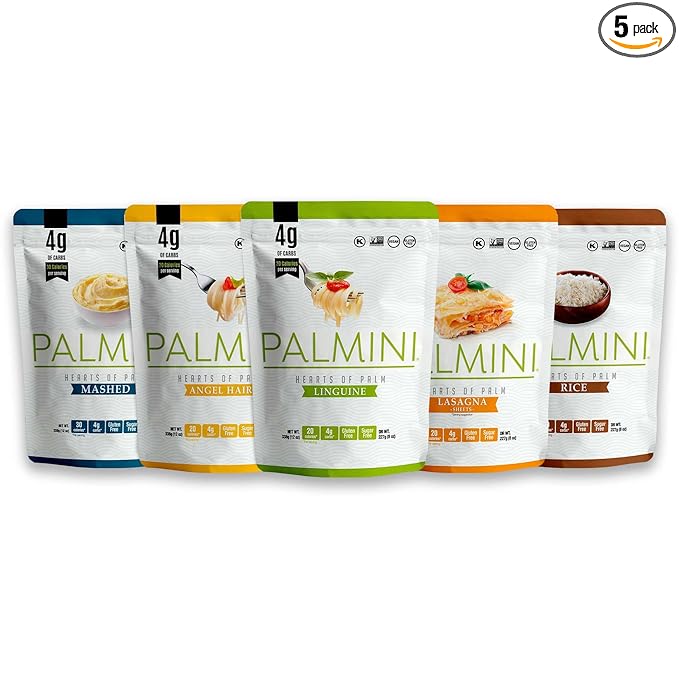 NEW! Palmini Pouch VARIETY PACK | Linguine | Angel Hair | Lasagna | Rice | Mashed | 4g of Carbs | As Seen On Shark Tank | Gluten Free (12 Ounce)