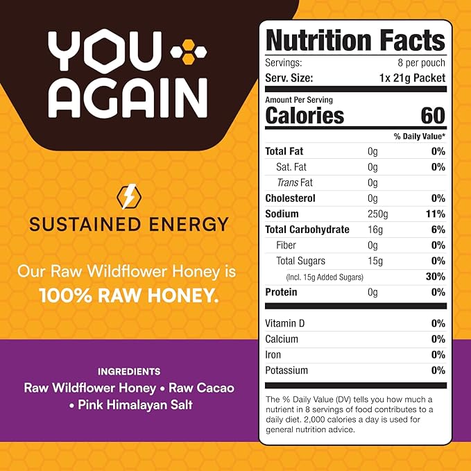 You Again Super Honey Clean Energy Gel Variety Himalayan Salt &amp Salted Cacao | Electrolyte Replenishment Running Fuel | Endurance Workouts &amp Cycling Gel | Paleo &amp Carnivore Snack | USA Ma