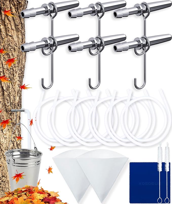 22Pcs Maple Syrup Tapping Kit Maple Tree Tapping Kit with 6 Stainless Steel Maple Syrup Taps 6 Maple Syrup Tubes 6 Hooks 2 Maple Sap Filters Tree Sap Tapping Kit for Maple Syrup Making Equipment