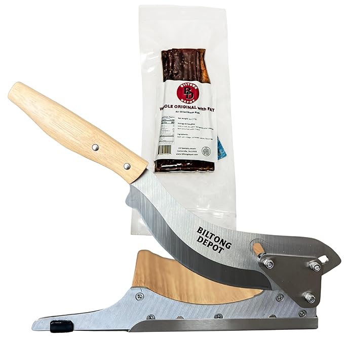 Biltong Depot Stainless Steel Biltong Cutter + Original Biltong Steak Slab with Fat (8oz) | Gift Pack | Air-Dried Beef Jerky Snack | High Protein | Keto &amp Paleo Friendly | Zero Sugar | Gluten Free