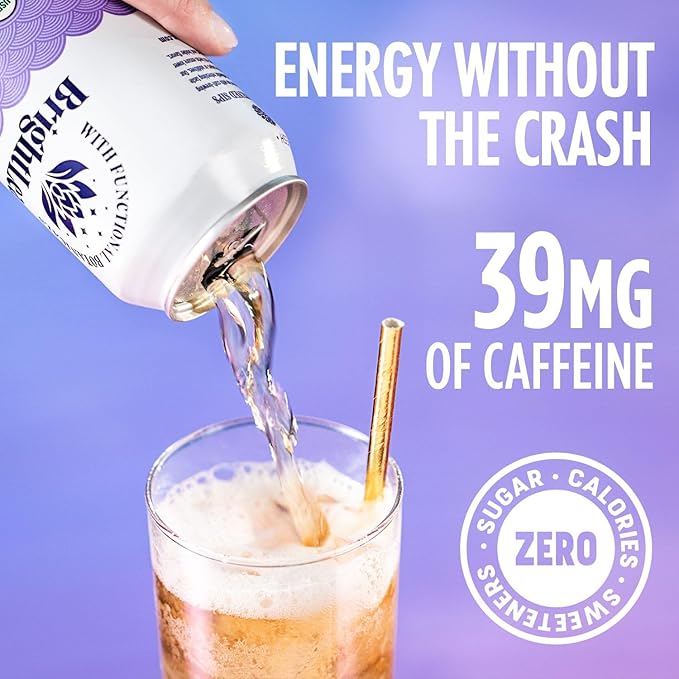 BrightLeaf Earl Grey Sparkling Tea with Functional Benefits For Focus – Regenerative Organic Lightly Caffeinated Zero Sugar Zero Calories Zero Sweeteners – 12oz Cans 12-Pack – Craft-Brewed with W