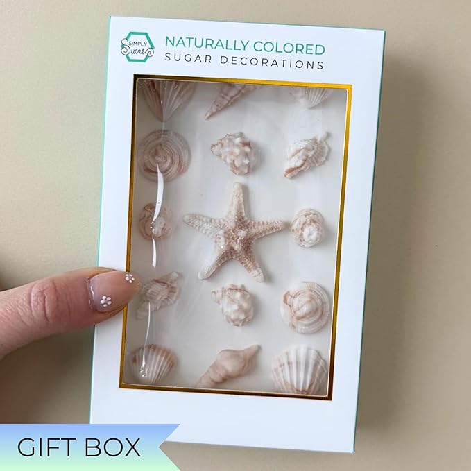 15 Dye Free Seashell Edible Cake Decorations Vegan Gluten-Free Edible Cake Toppers for Cupcakes Cookies &amp Desserts by Simply Sucré (15 Pieces (Gift Box) Natural)