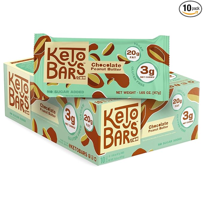 KETO BARS : The Original High Fat Low Carb Ketogenic Bar. Gluten Free Homemade with simple ingredients. [Chocolate Peanut Butter 10 Pack]