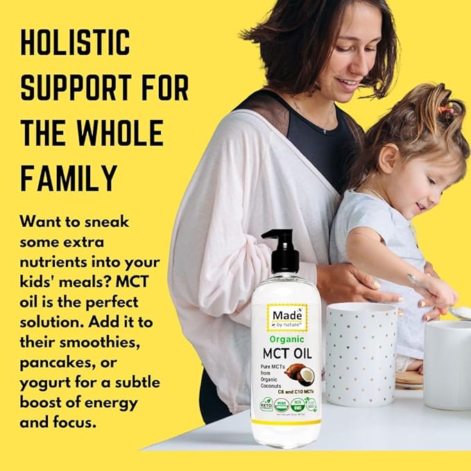 Made By Nature Organic MCT Oil 32 oz Pure MCTs from Coconuts C8 and C10 MCTs Keto Diet Friendly Use in Coffee High Bioavailability