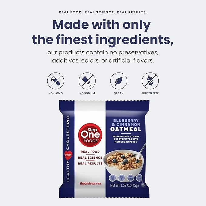 Step One Foods Blueberry Cinnamon Oatmeal Heart Healthy Snack Plant Sterols Omega 3's and Dietary Fiber Gluten Free Vegan Zero Sodium Non-GMO Individual Packs (12 Pack)