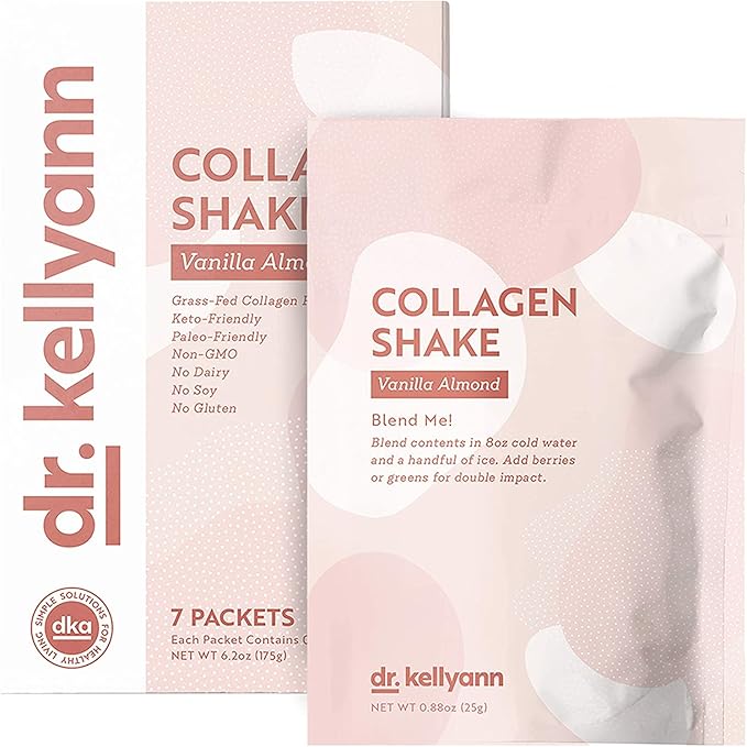 Dr. Kellyann Keto Vanilla Almond Shakes (7 Servings) – Grass-Fed Collagen Protein Gluten-Free Non-GMO Keto-Friendly 1 Pack