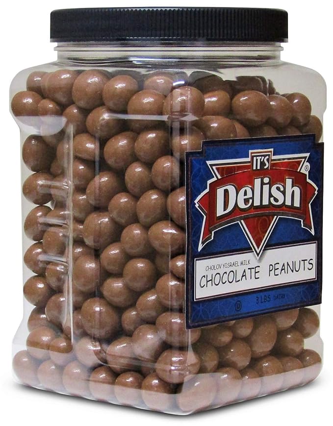 Gourmet Milk Chocolate Covered Peanuts by Its Delish – 3LBS Jumbo Reusable Container – Premium Dairy Chocolate Coated Peanuts