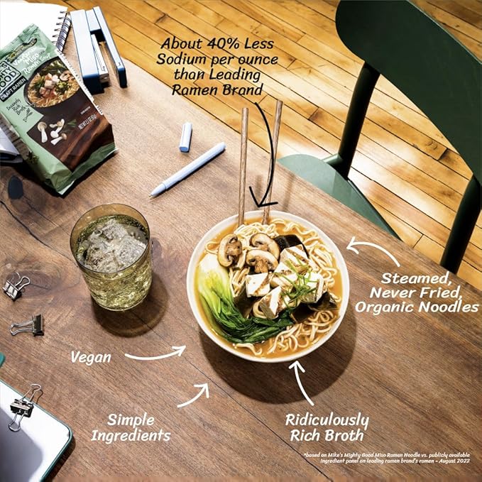 Mike's Mighty Good Vegetarian Miso Soup - Instant Ramen Noodles - Organic and Non-GMO Instant Noodles - Miso Ramen - Vegan Soup - 2.1 Ounces - 7 Pillow Packs
