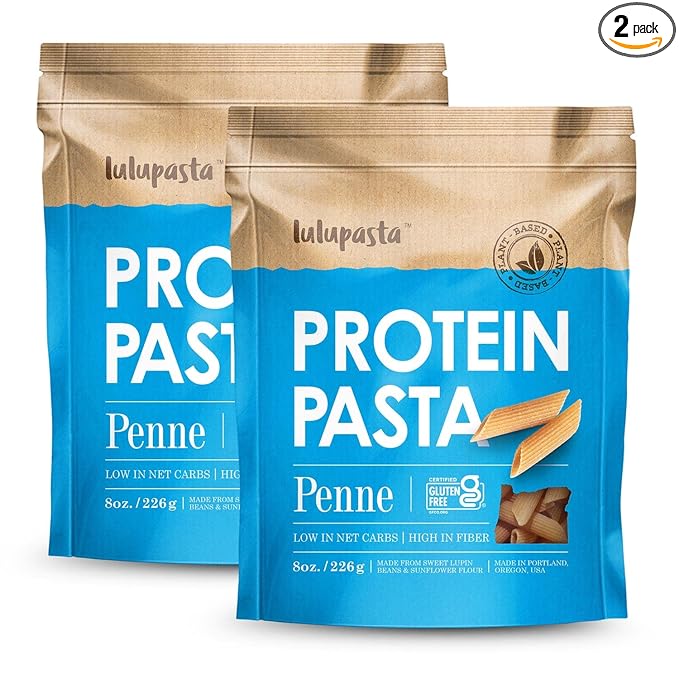 High Protein Pasta 19g Made with Lupin Flour &amp Sunflower Flour 4g Net Carb Gluten Free Keto Pasta Low Carb by lulupasta (Penne 2 Pack)