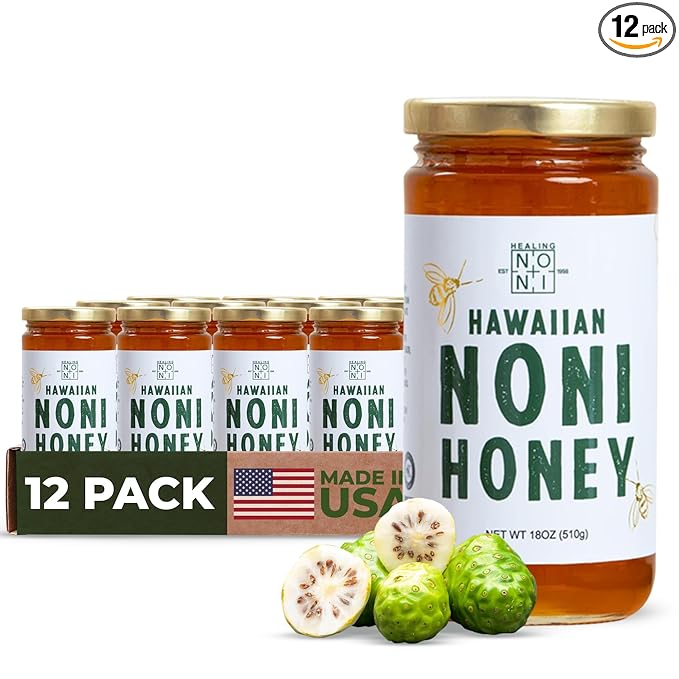 Healing Noni - Hawaiian Honey - Farm Direct - 12-Pack Glass Jar 18oz