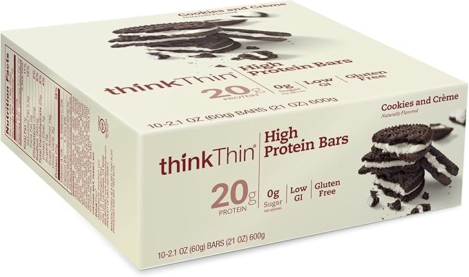 thinkThin High Protein Bars Cookies and Creme 2.1 Ounce (10 Count)