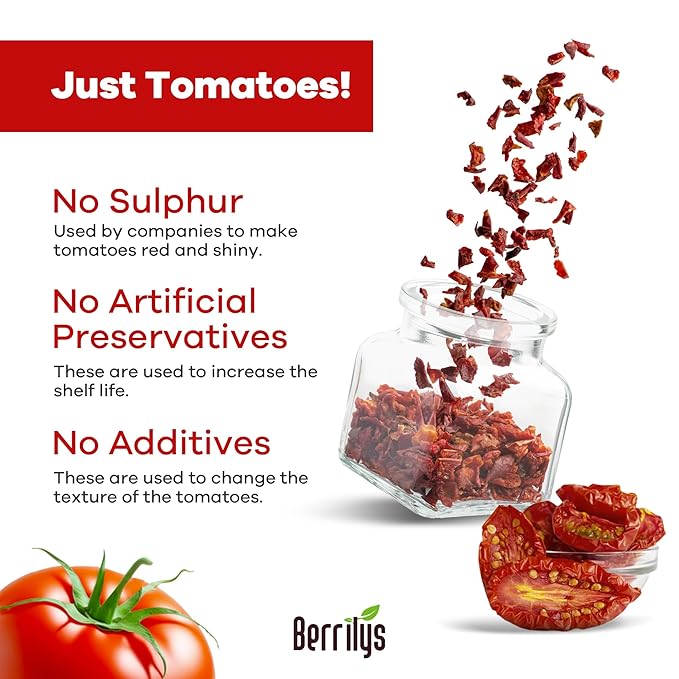 Sun-Dried Tomatoes 2 LBS USDA Organic Berrilys No Sulfur No Preservatives Seasalt is used as natural preservative Raw Non-GMO Great Ingredient for Baking and Cooking