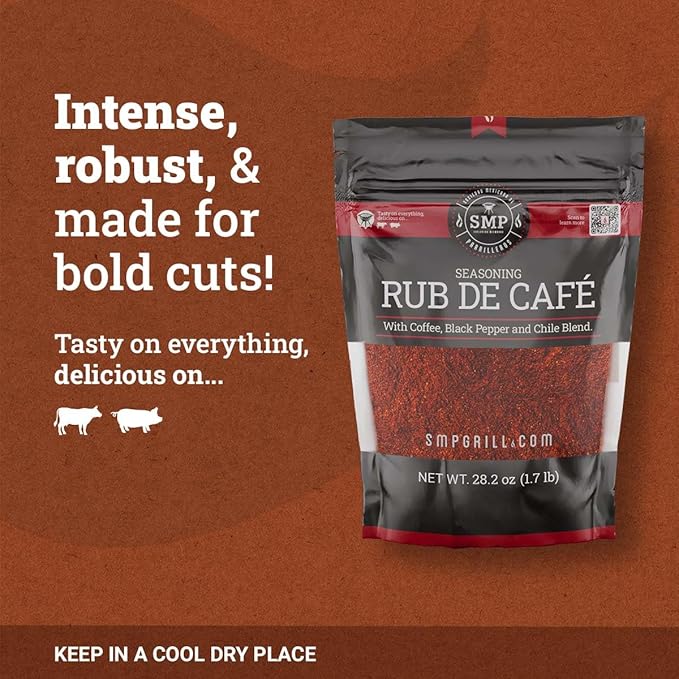 SMP Rub de Café Bag – Coffee-Infused BBQ Rub for Brisket Pork Shoulder Picaña &amp Ribs – 100% Natural &amp Preservative-Free – Intense Tenderizing Seasoning – 800g Bag for Low &amp Slow Cooking