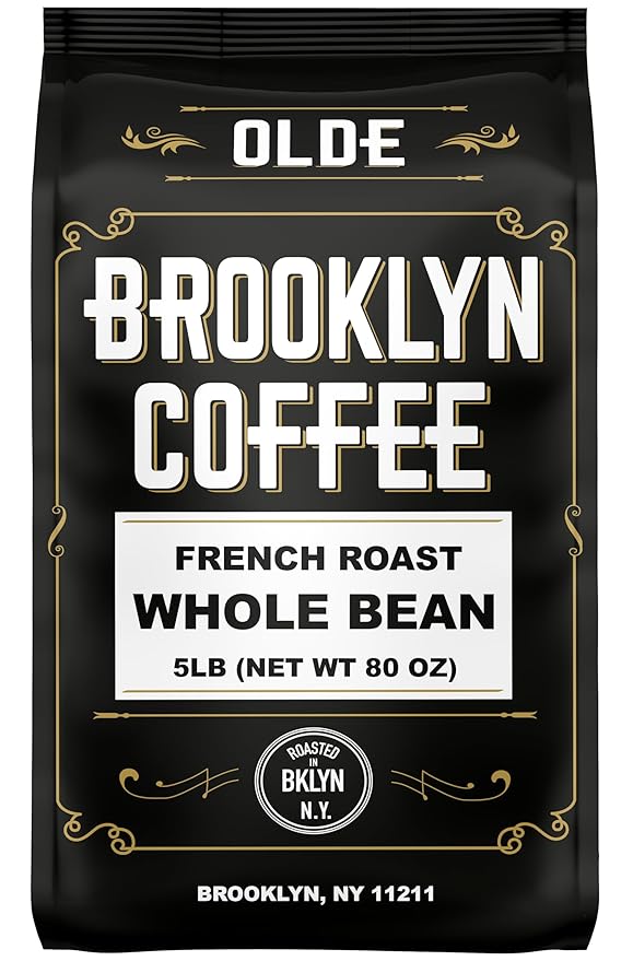 BROOKLYN COFFEE Whole Bean French Dark Roast (5lb) Silky Smooth Bold Balanced - Fresh Bulk Coffee Beans Roasted Weekly in NYC