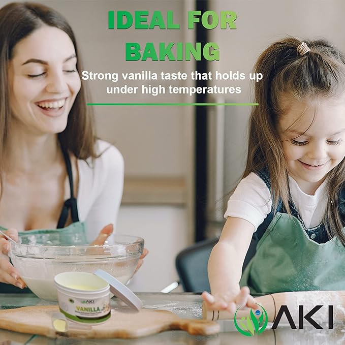 Aki Fine Vanilla Powder Extract From Beans (5.29oz/150g) - Water Extracted Powder Ideal For Baking Cooking Flavoring - Delicious Vanilla Flavor &amp Easy to Add in Smoothies &amp Coffee Non-GMO &a